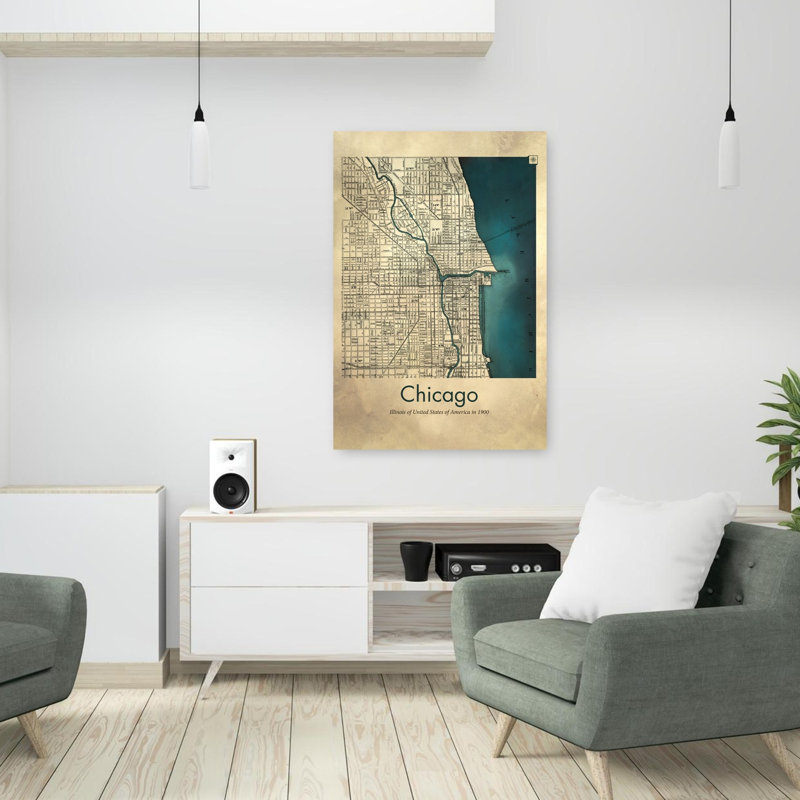 Carte rétro de Chicago, art mural rétro, H 36 po x l 24 po