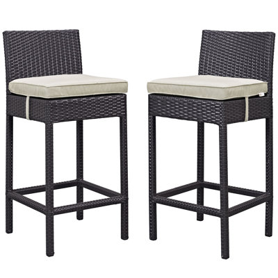 Deux tabourets de bar d'extérieur avec coussins espresso Modway Lift