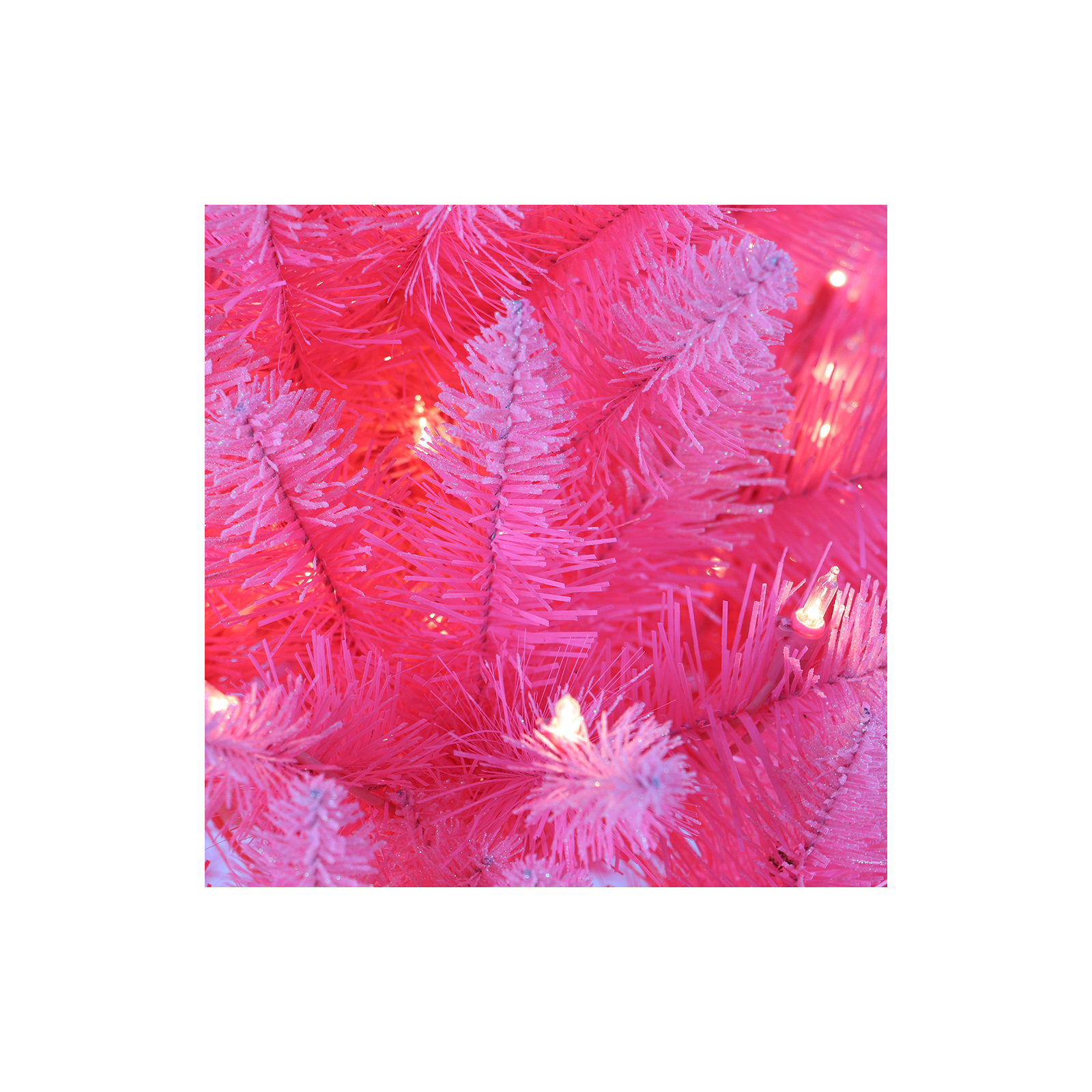 6' 5" H Pink Realistic Artificial Spruce Flocked/Frosted Christmas Tree with 300 Incandescent Steady/Constant Lights