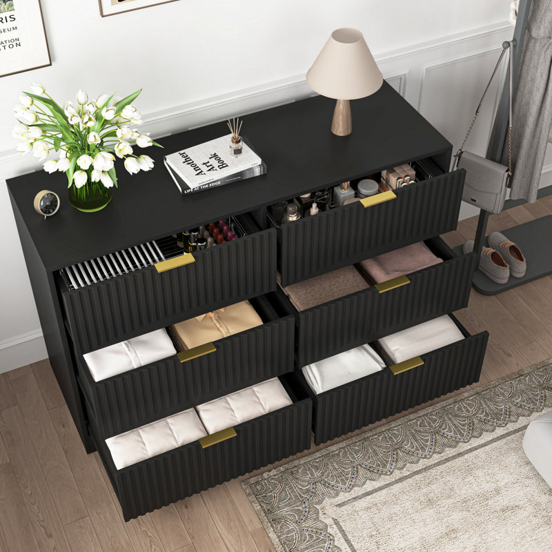 Commode 6 tiroirs en bois pour chambre à coucher, salon, Black