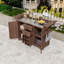 Chariot de cuisine roulant en bois de sapin avec plateau en acier inoxydable, support à vin et tablettes réglables-126202021