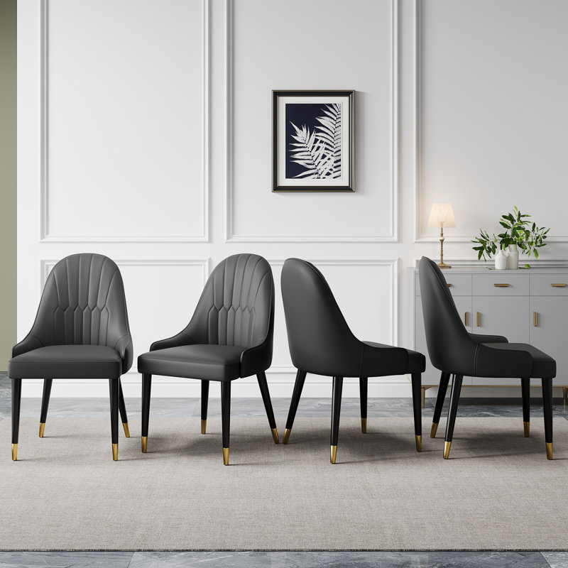 Chaise d'appoint rembourrée en similicuir Frania, Noir, 4
