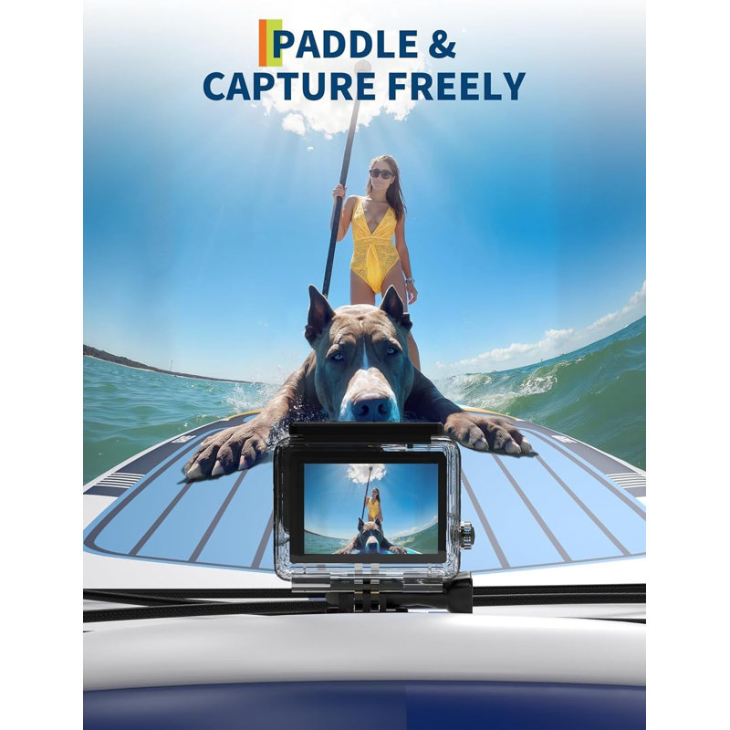 Inflatable Stand Up Paddle Board, Extra Wide Military Grade PVC ISUP with 360° Camera Mount, 205KG Capacity, Wood Grain Non-Slip Deck, For Adults & Beginners, Blue White