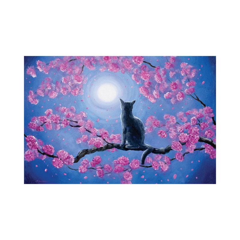 Russian Blue Cat In Pink Flowers by Laura Iverson - Wrapped Canvas Print, 20.32 cm H x 30.48 cm W