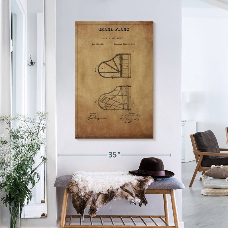 " Grand Piano Patent " Print, 24" H x 36" W x 1.25" D