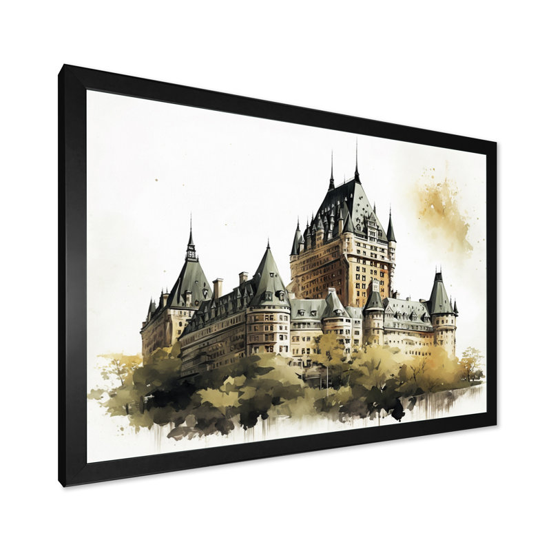 Château Frontenac au Québec - Art mural pour salon Québec, Cadre simple noir, H 12 po x l 20 po x P 1 po