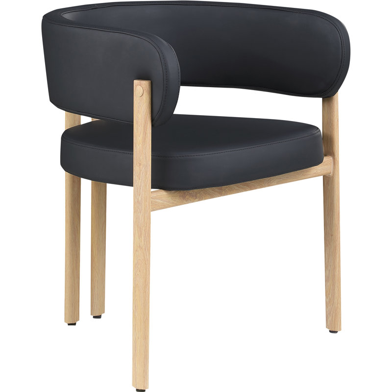 Gideon Unfinished Upholstered Back Arm Chair, Black Vegan Leather, Natural