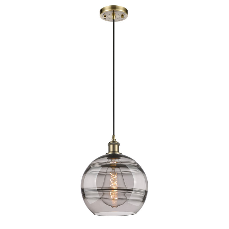 Luminaire suspendu 1 lumière Ballston Natick, H 11,63 po x l 10 po x P 10 po, Gris fumée clair, Laiton antique