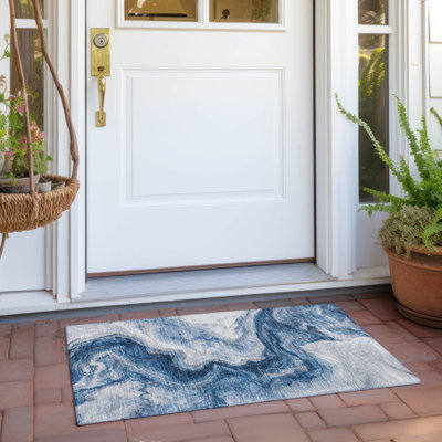 Tapis bleu marine intérieur / extérieur lavable à la machine Cinead ACN1706