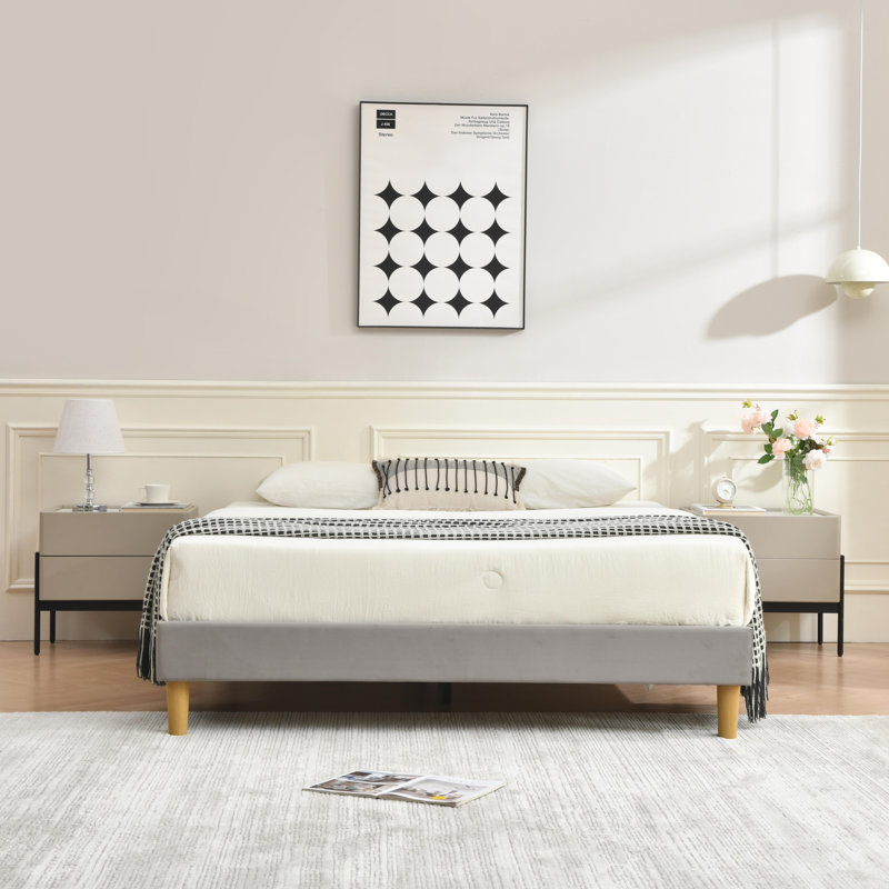 Lit plateforme en tissu d'ameublement, gris, Grand