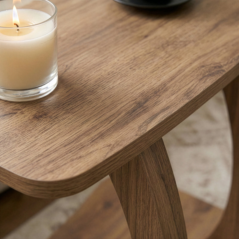 Modern C-Shaped Side & End Table, Compact Coffee Table Alternative for Sofa and Living Room, Rectangle, Brown