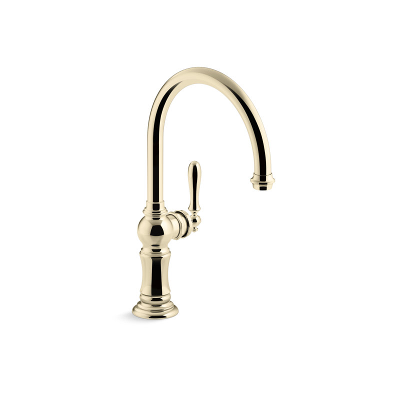 Artifacts Single-Hole Kitchen Faucet with Swing Spout, Arc Spout Design, Vibrant French Gold