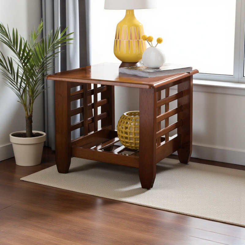 Table de bout Larissa en bois d'hévéa massif brun, H 17,36 po x l 20,67 po x P 20,67 po