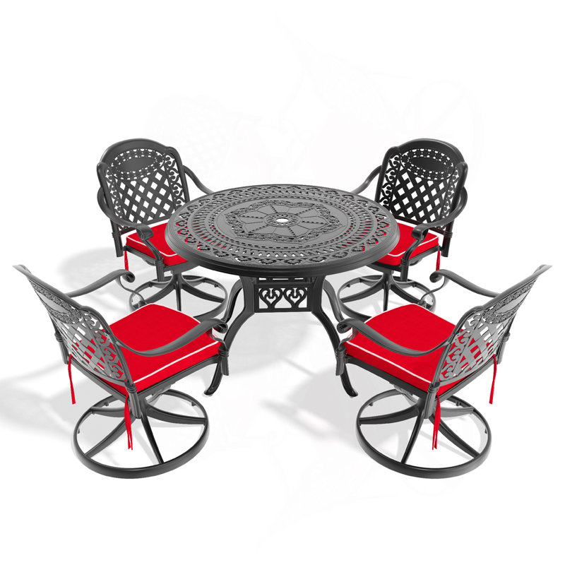 5-Piece All-Weather Cast Aluminum Dining Set, Include 4 Swivel Chairs And 39.37" Round Table With Black Frame, 4