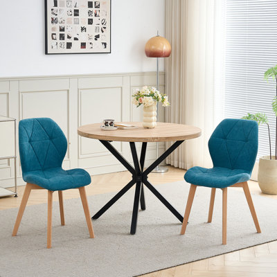 Modern Fabric Dining Chairs with Wooden Legs, Diamond Quilted Padded Side Chairs