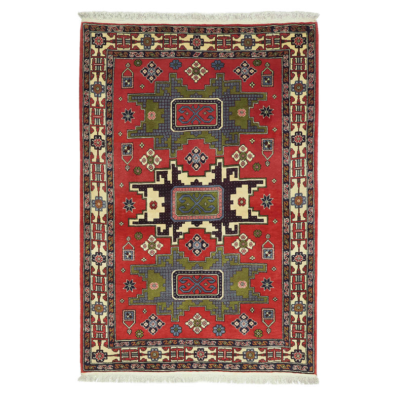 Tapis rouge rétro Kayseri 3 pi 6 po x 5 pi 2 po