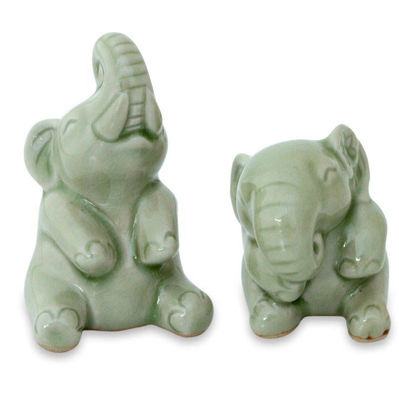 Ensemble de sculpture en céramique 2 pièces fait main celadon Rami