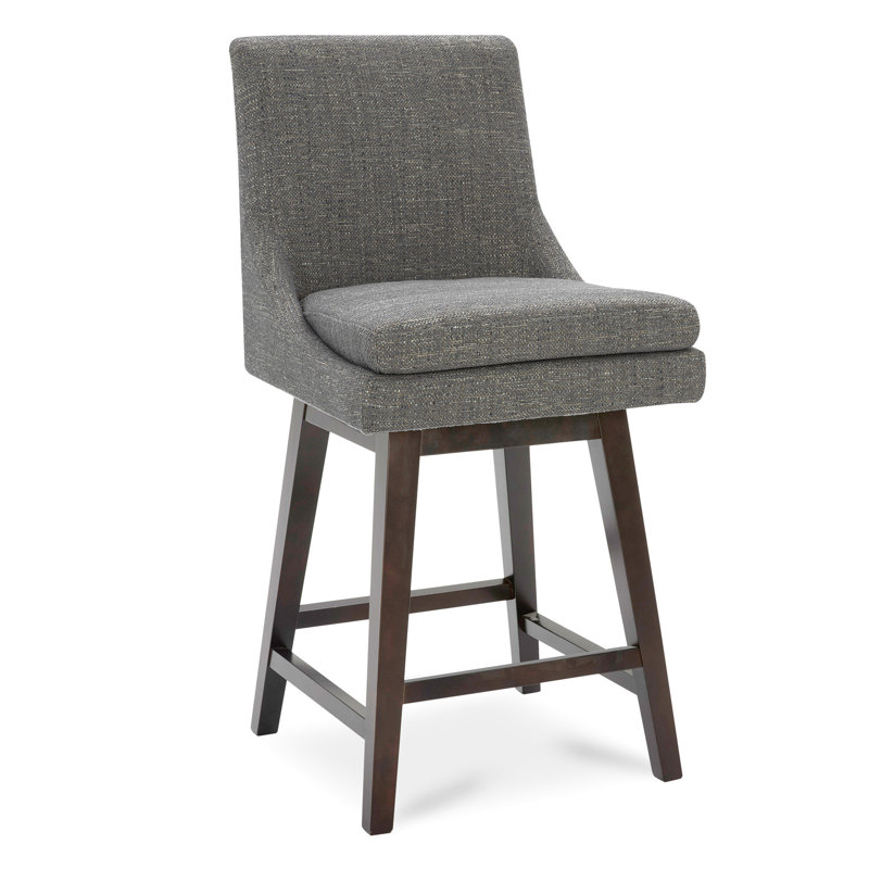 Aleksy Swivel 26'' Counter Stool, Fog Gray Polyester Blend
