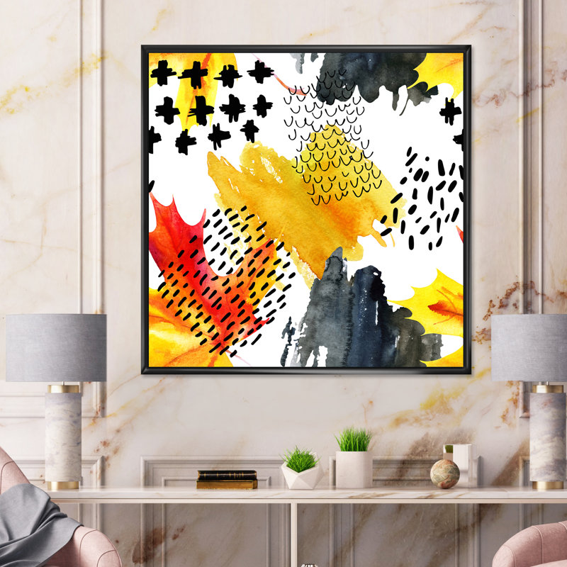Grungy Autumn Maple Leaf - peinture sur toile, H 16 po x l 16 po x P 1 po, Cadre flottant noir