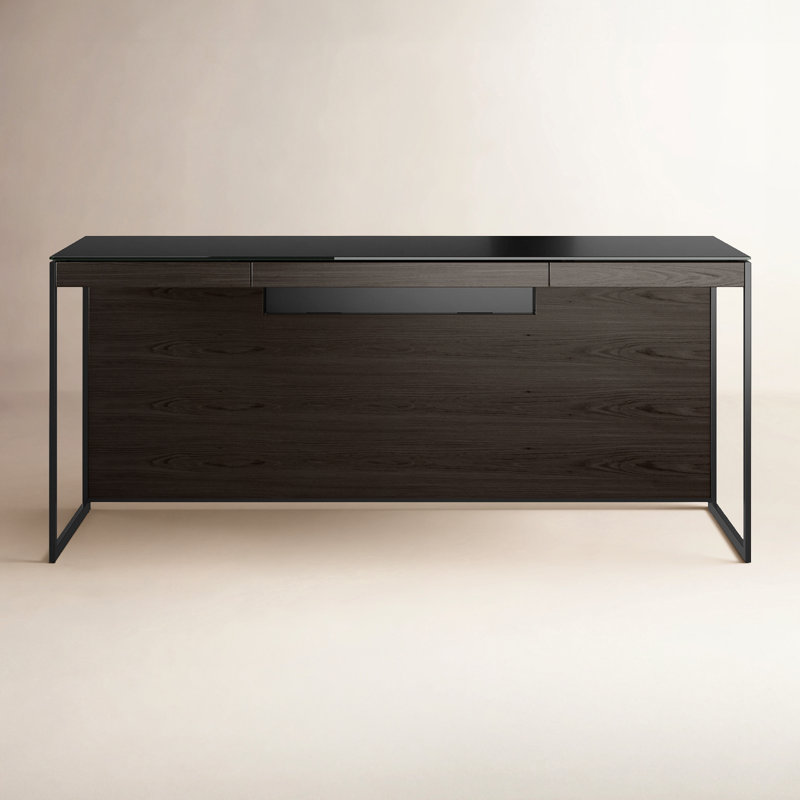 Bureau avec retour Sequel, Bois de frêne teint gris anthracite / noir