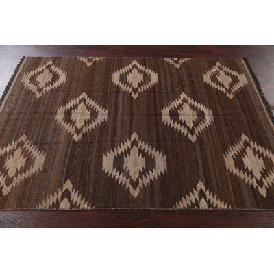 Brown Natural Dye Kilim Oriental Wool Rug 5x7