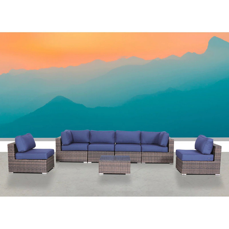 Ensemble modulaire en rotin 7 pièces avec coussins entièrement assemblé