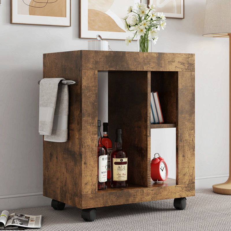 Armoire latérale de style moderne Mid-Century pour canapé, casier de rangement de chariot brun et tablette pour le salon.