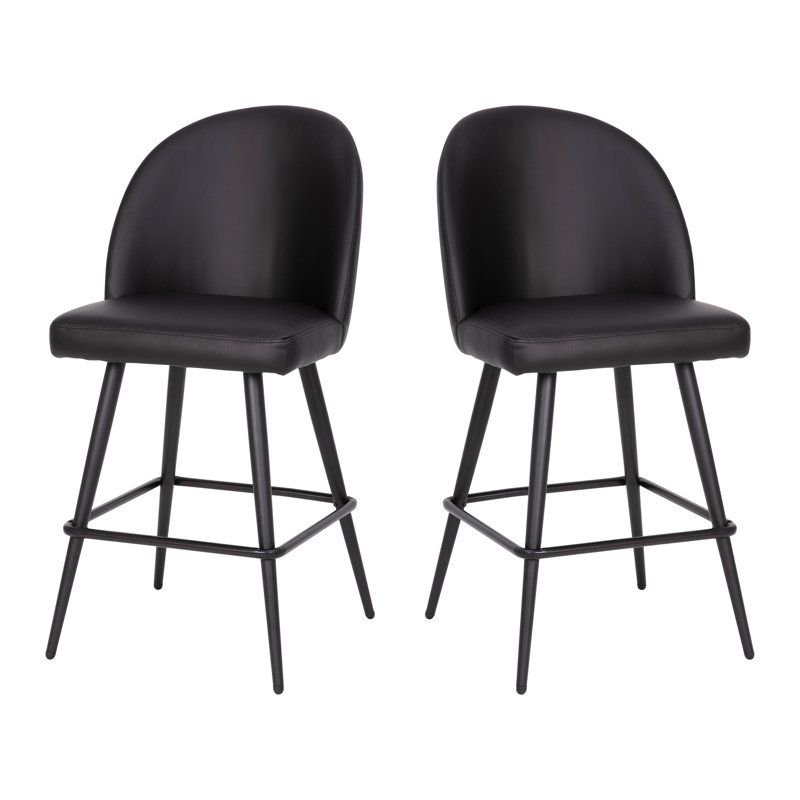 Alita Upholstered Counter Stool with Metal Frame, Counter Stool (25.5" Seat Height), Black
