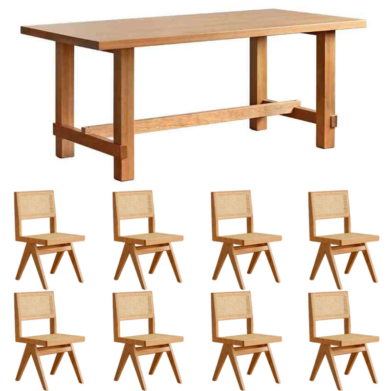 Ensemble de grande table de salle à manger rectangulaire en bois massif, H 29,53 po x L 70,87 po x l 33,46 po