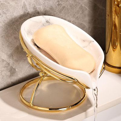 Leaf-Shaped Ceramic Soap Dish with Drain, Holder