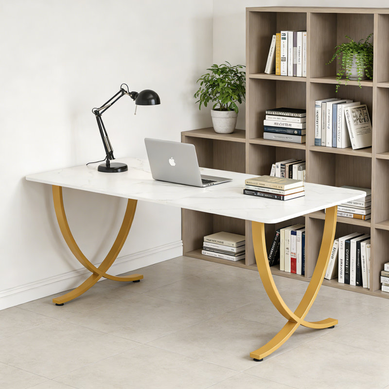 63" Modern Dining Table Kitchen Table With Faux Marble Table Top