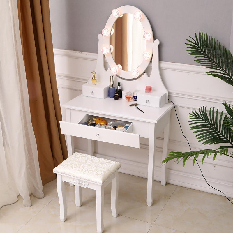 Ensemble coiffeuse avec tabouret et miroir Celerina