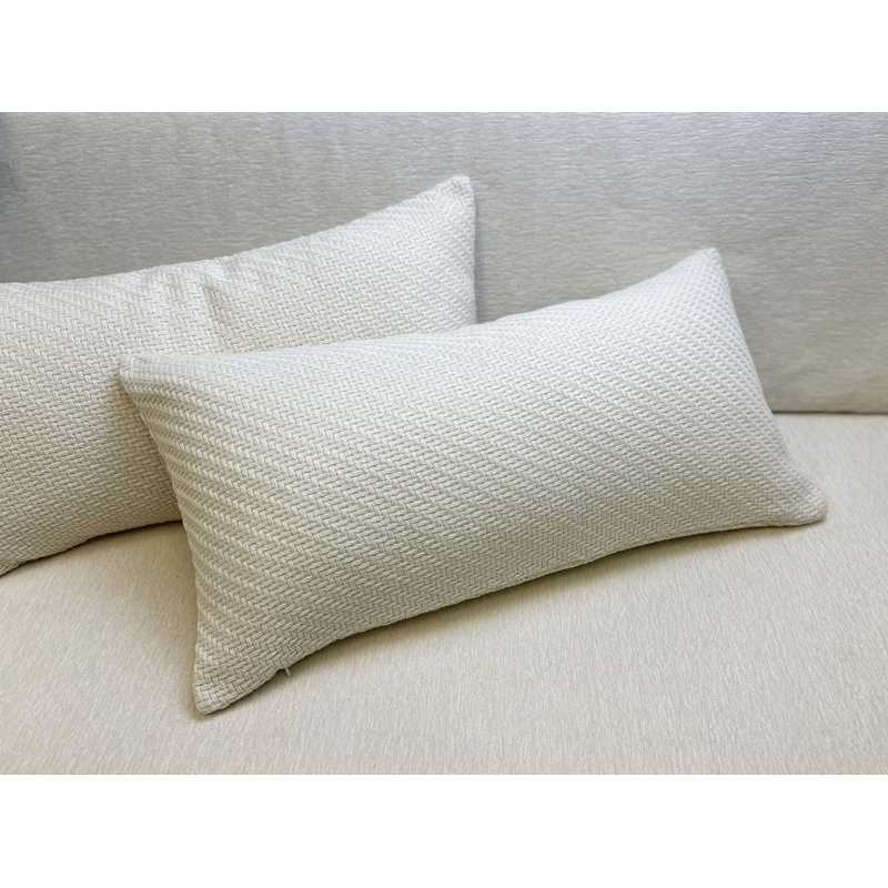 Ivory 12" x 24" Textured Knitted Polyester Pillow Covers