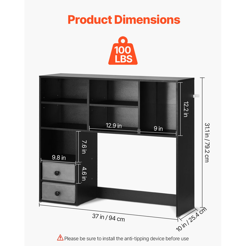 Rangement de bureau noir à 3 niveaux pour bureau et maison, Noir