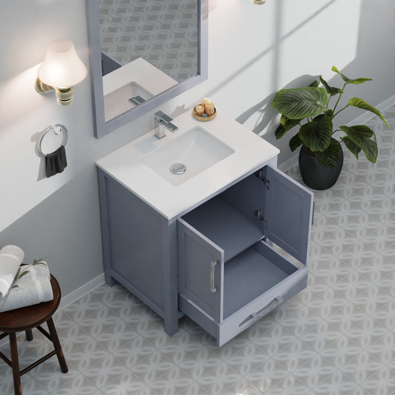 Meuble-lavabo gris foncé l 30 po x P 22 po, plateau en marbre de culture et miroir 28 po