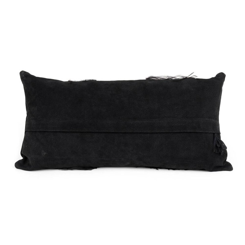 Feather Trim Suede Lumbar Pillow, Black