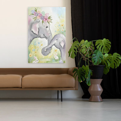 Doux éléphants de Pâques, art abstrait contemporain de paysage floral