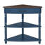Petite table de coin triangulaire 33,8 po, table de coin en bois pour petits espaces / salon, table de bout à 3 niveaux avec pieds en bois massif, bleu marine et plateau espresso-1961913961