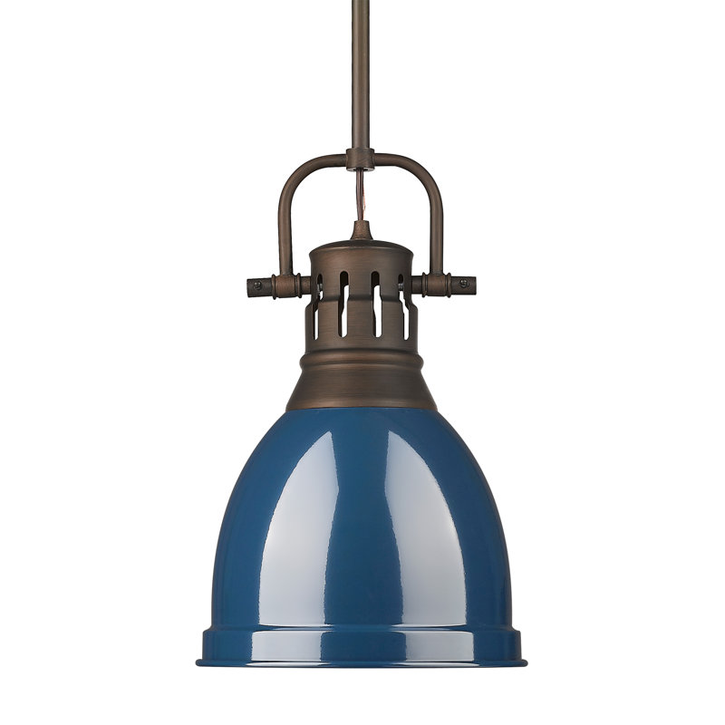 Petit luminaire suspendu avec tige Aljona, H 14,25 po x l 8,875 po x P 8,875 po, Bleu, Bronze huilé