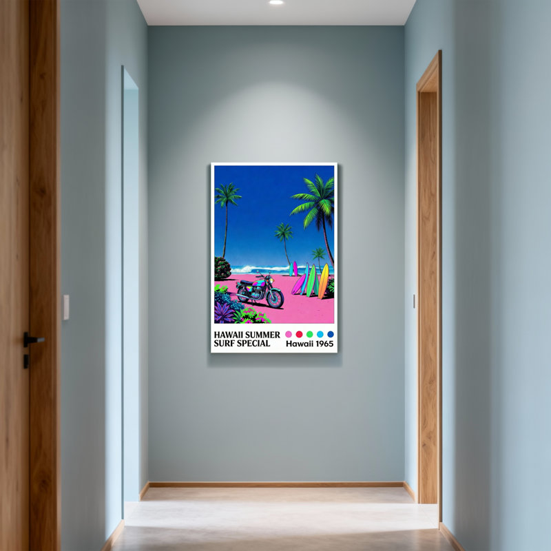 Paysage et nature, Hawaï, surf spécial, moto, palmiers, scène de plage, H 18 po x l 12 po