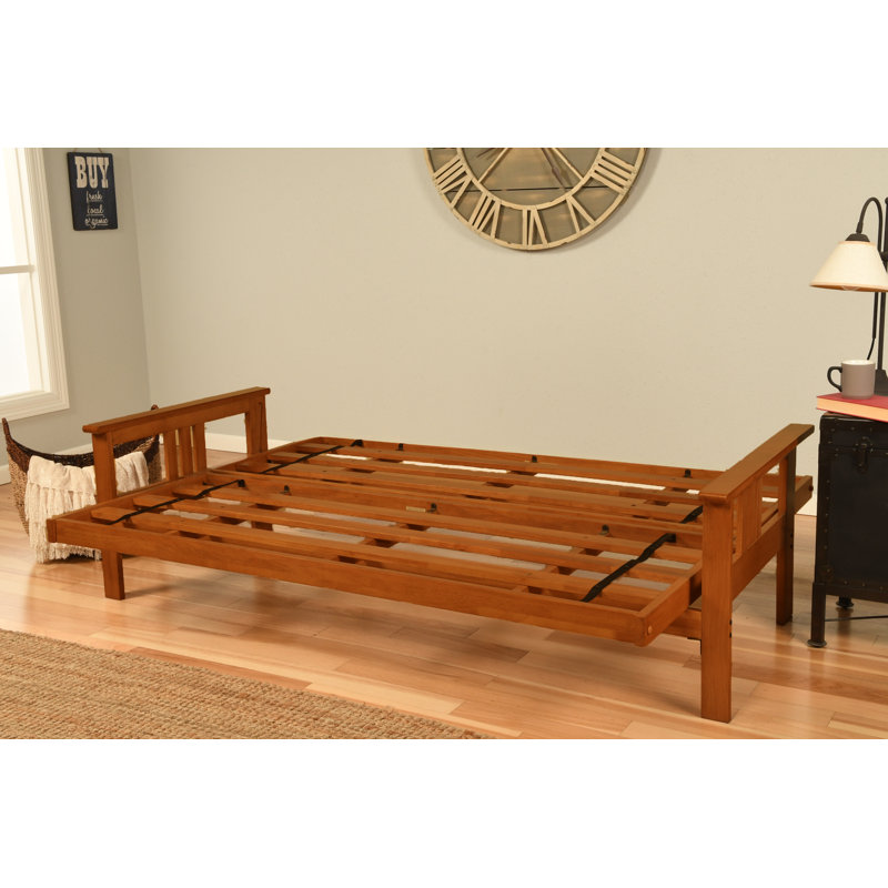 Johnte Full-Size Futon Frame with Innerspring Mattress, Barbados, Linen Charcoal, Innerspring