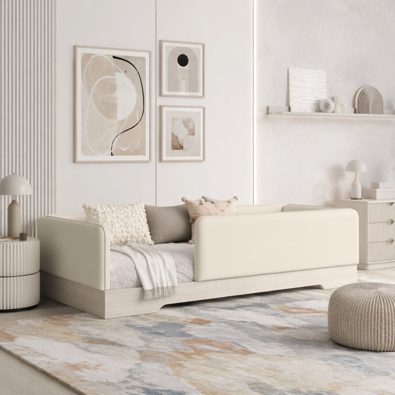 Lit plateforme de style moderne avec pieds fuselés, cadre de lit en bois massif, lit avec tête de lit tapissier Boucle, support de lattes en bois durable, aucun sommier nécessaire