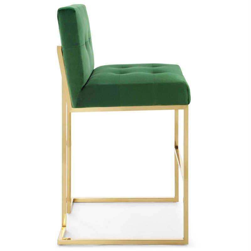 Tabouret de bar en acier inoxydable Privy Performance de Modway, Or / velours émeraude, Noir