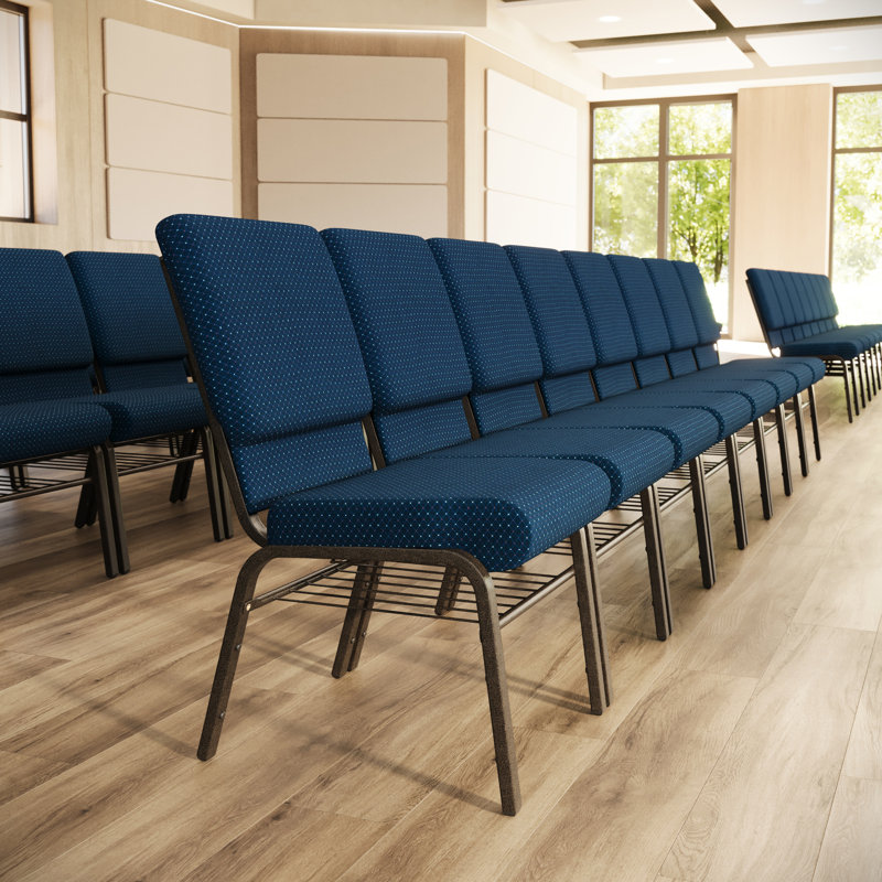 Chaise d'église en tissu 18,5 po Bernardston, Métal avec veines dorées, Motif à pois bleu marine