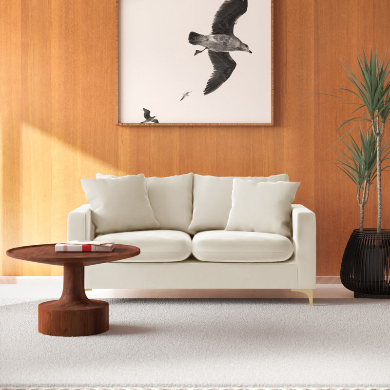 Naomi 58" Velvet Square Arm Loveseat, Cream Velvet