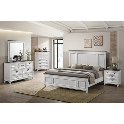Clelane Wood Bedroom 5 Piece Set With Shiplap Panel Bed, Dresser, Mirror, Nightstand, And Chest