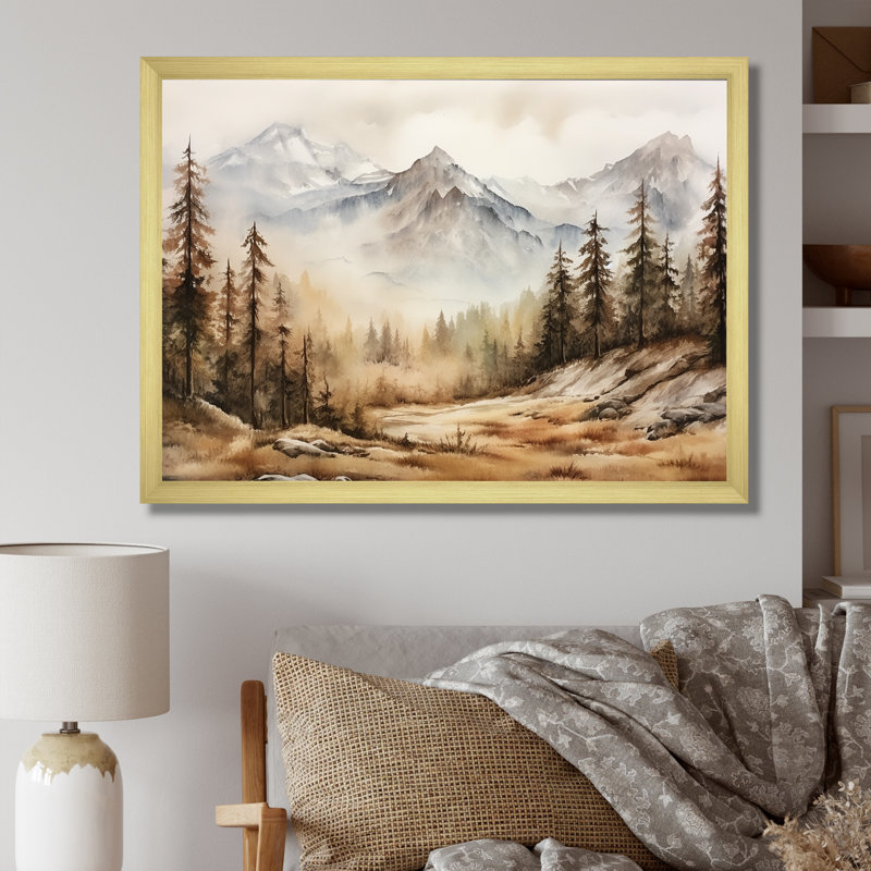 «European Fog Mountain Dream I - Winter Landscape», art mural, Cadre doré à coins fermés, H 12 po x l 20 po x P 1 po