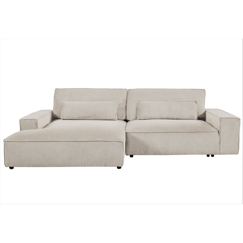 Corduroy L-Shaped Sectional, Left Hand Facing, Beige Corduroy