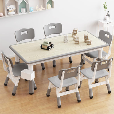Ensemble de table pour enfants et 6 chaises avec boîte de rangement, table pour tout-petits à hauteur réglable