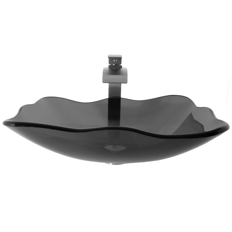 Novatto 15'' Glass Bathroom Sink with Faucet, Black,  Gun Metal